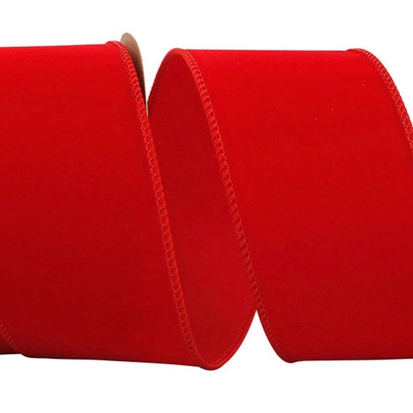Christmas RED Velvet Ribbon Wired Edge, 2-1/2-Inch, 15 Yards, BEAUTIFUL Quality - Picture 2 of 8